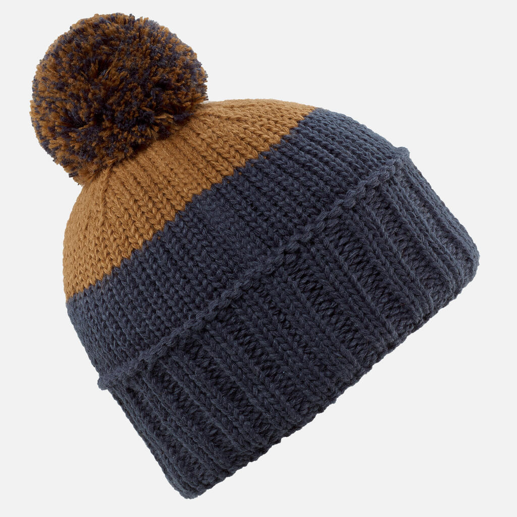 Bonnet de ski enfant made in France, GRAND NORD 500 marron et bleu