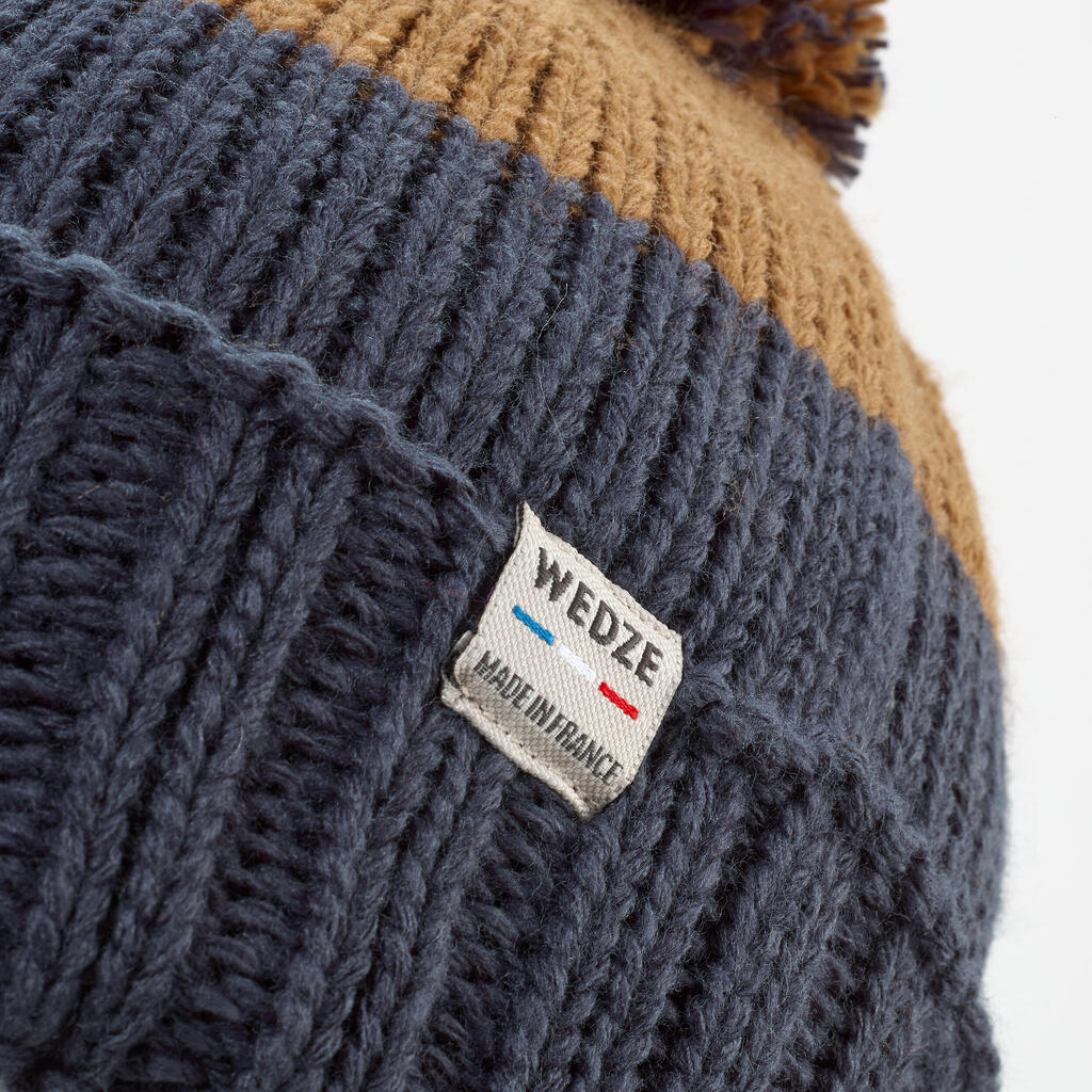 Bonnet de ski enfant made in France, GRAND NORD 500 marron et bleu