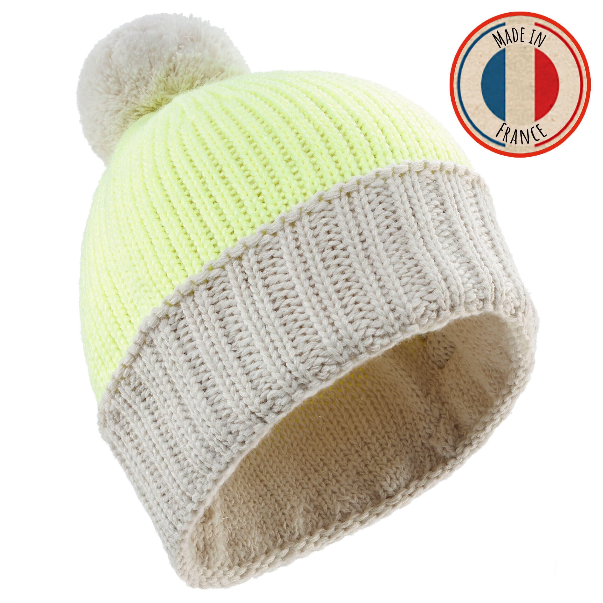 WEDZE ADULT SKI HAT GRAND NORD MADE IN FRANCE BEIGE YELLOW