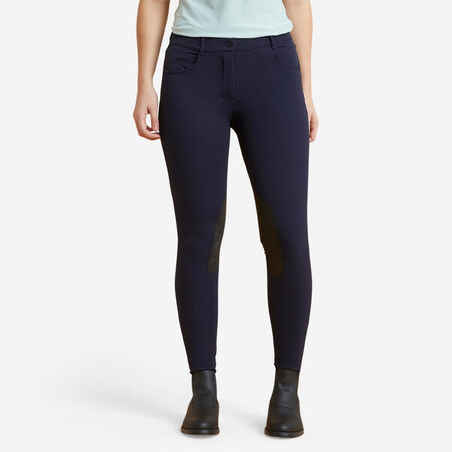 Breeches de equitación de tela adherente para Mujer - Fouganza 500 azul