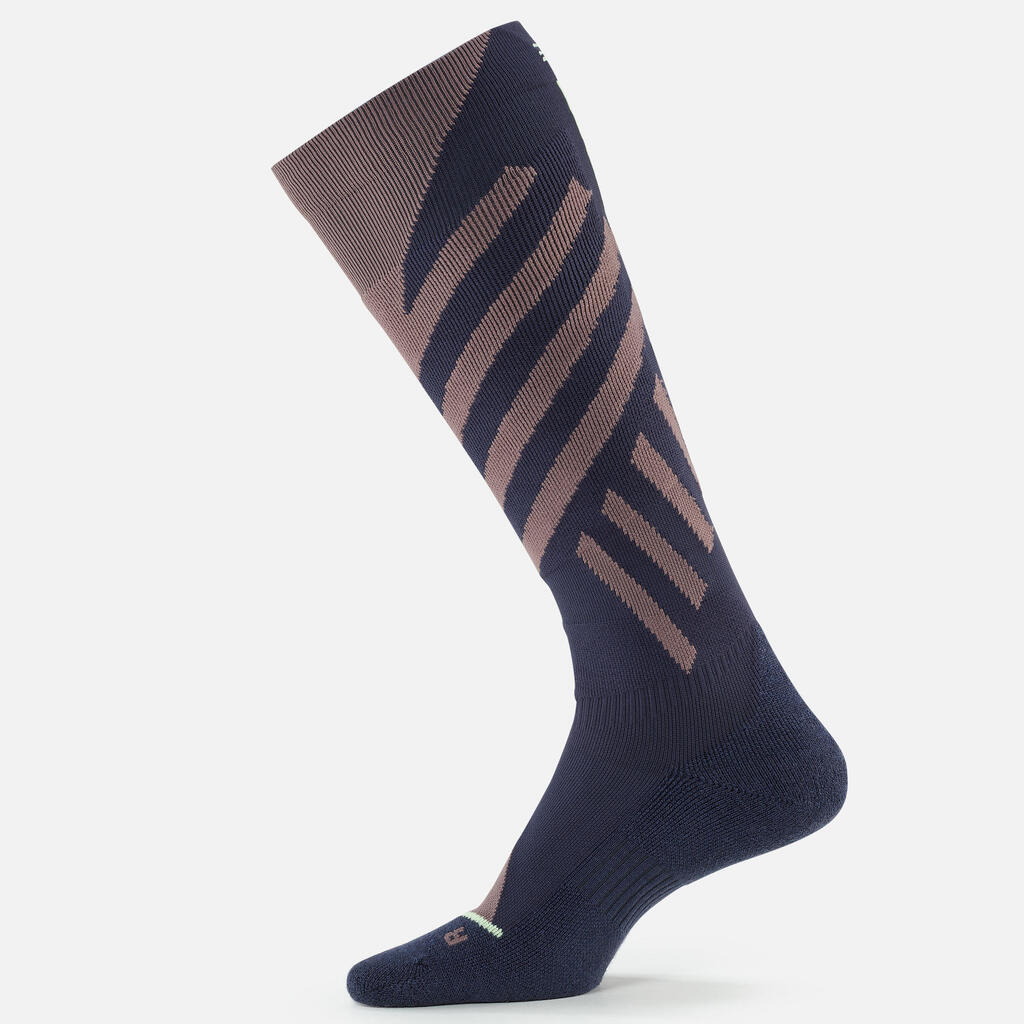 ADULT SKI AND SNOWBOARD JACQUARD SOCKS -  500 - NAVY BLUE