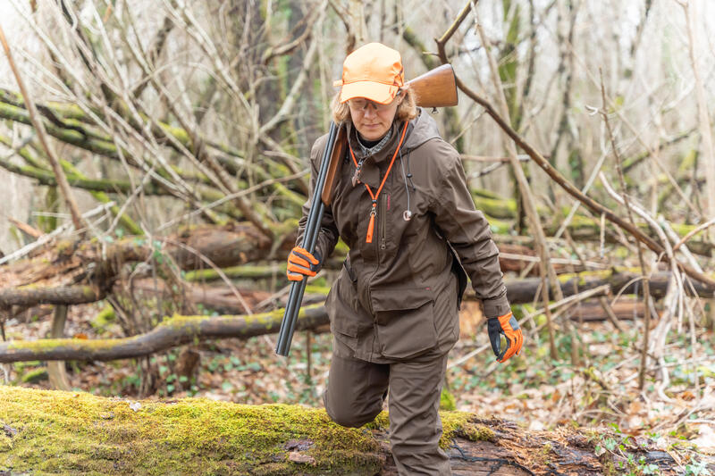 VESTE CHASSE FEMME IMPERMÉABLE RESISTANTE 500 MARRON