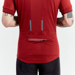 Men's Merino Short-Sleeved Cycling Jersey GRVL900 - Burgundy