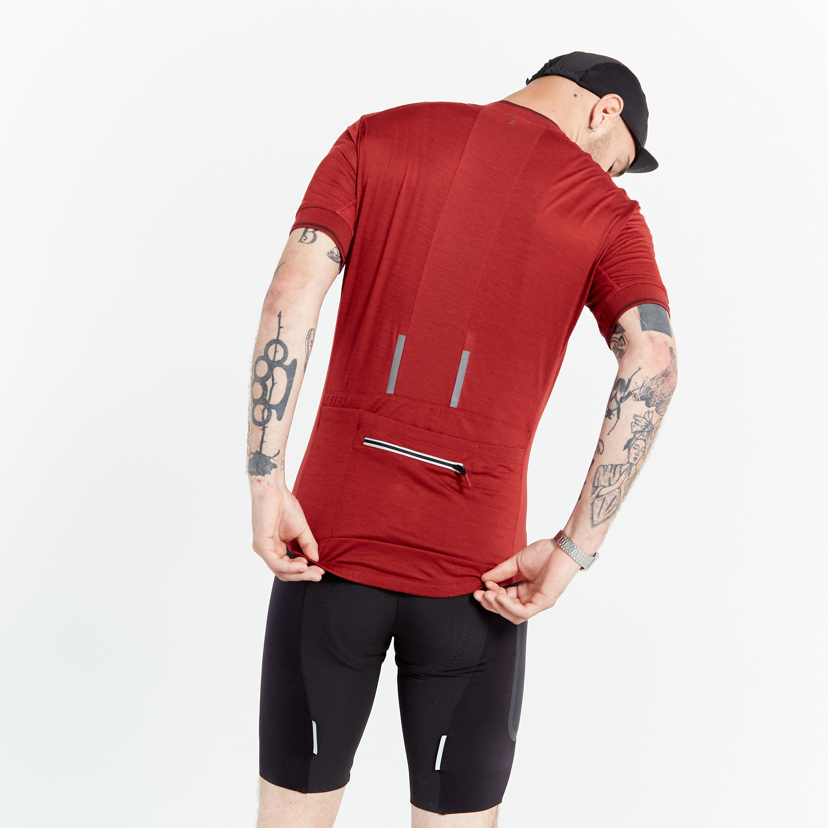 Men's Merino Short-Sleeved Cycling Jersey GRVL900 - Burgundy 4/8