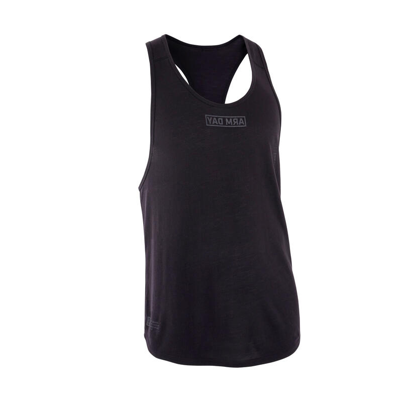 T-shirt Sem Mangas Stringer com Costas em T de Musculação Homem Preto-fumado