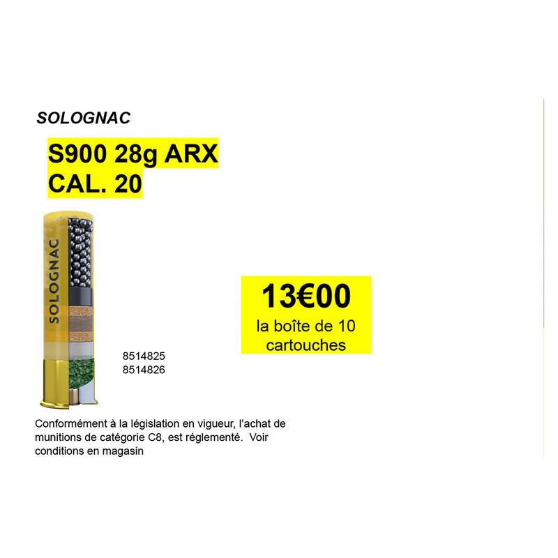 CARTOUCHE S900 ARX CALIBRE 20/70 28G PLOMB N°7 X10