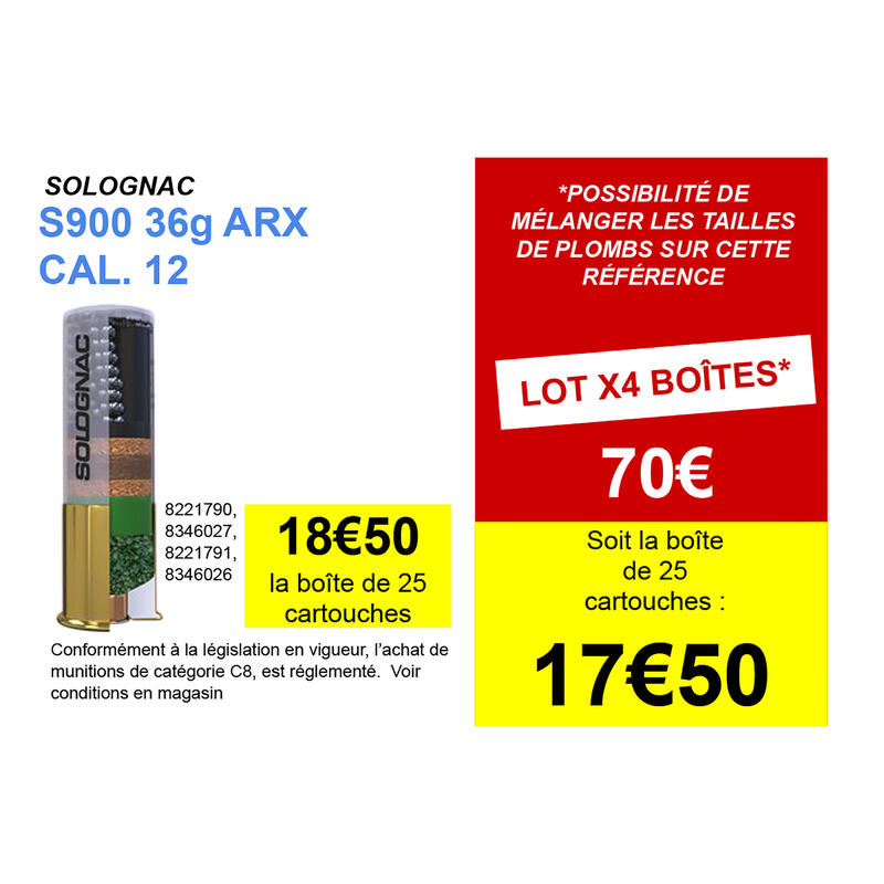 CARTOUCHE S900 36g IMPACT ARX CALIBRE 12/70 PLOMB N°9 X25