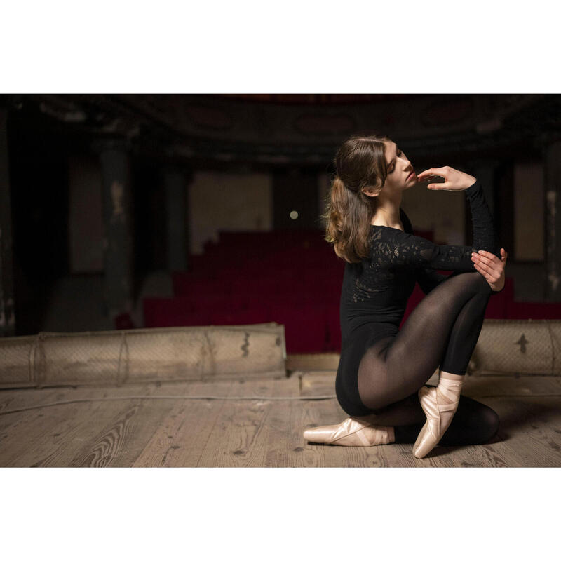 Balletbakje met lange mouwen en kant voor dames zwart Made in Italy