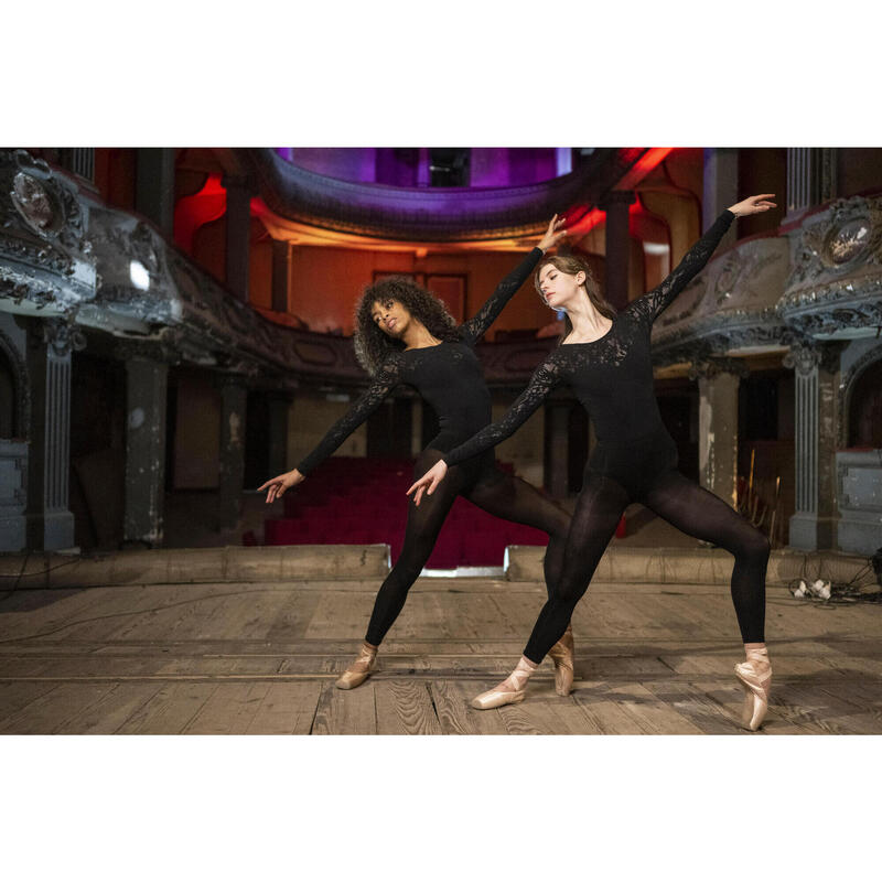 Justaucorps danse en dentelle noir - manches longues - Femme - Made in Italy