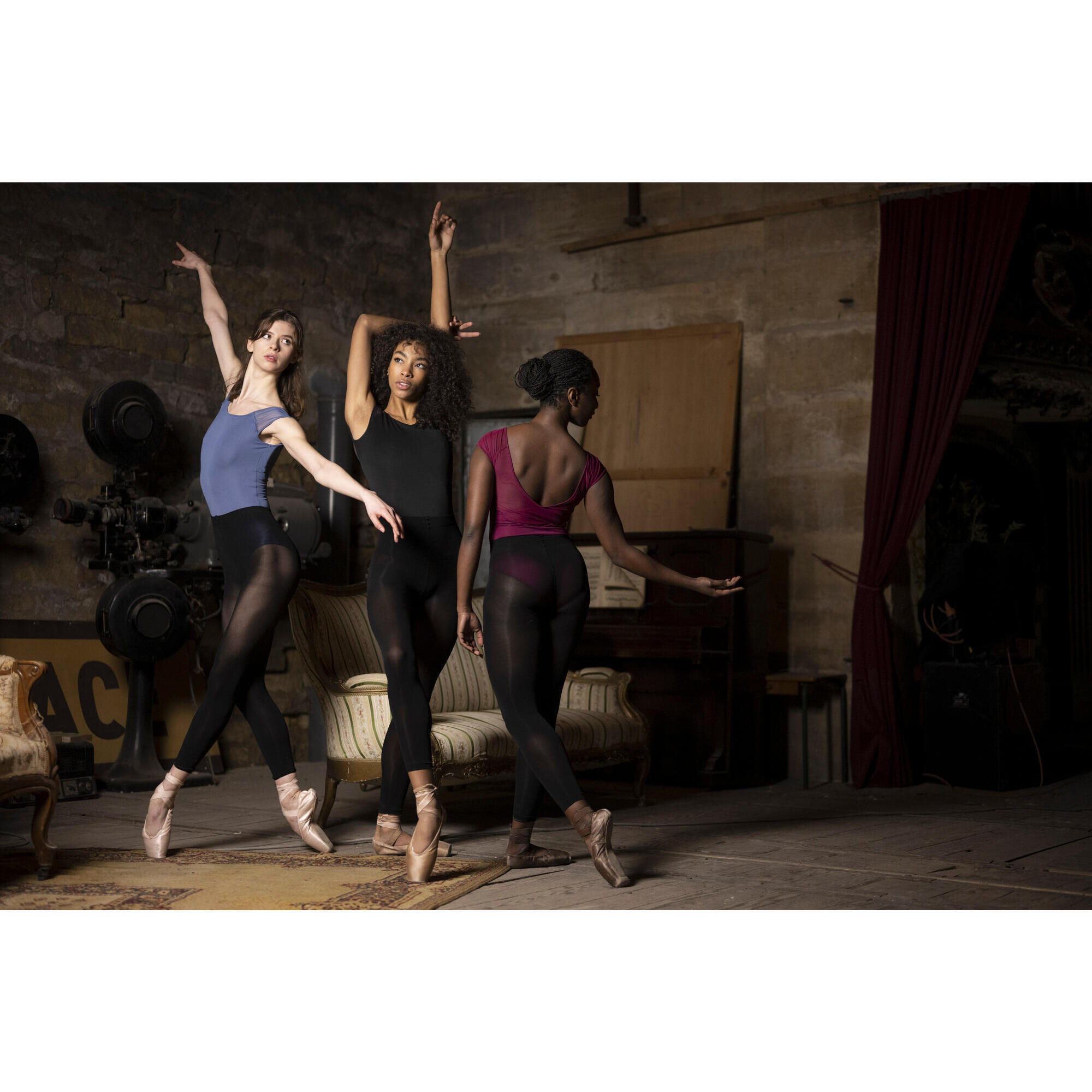 Ballettstrumpfhose Tanzleggings ohne Fuss Damen - schwarz  7/8