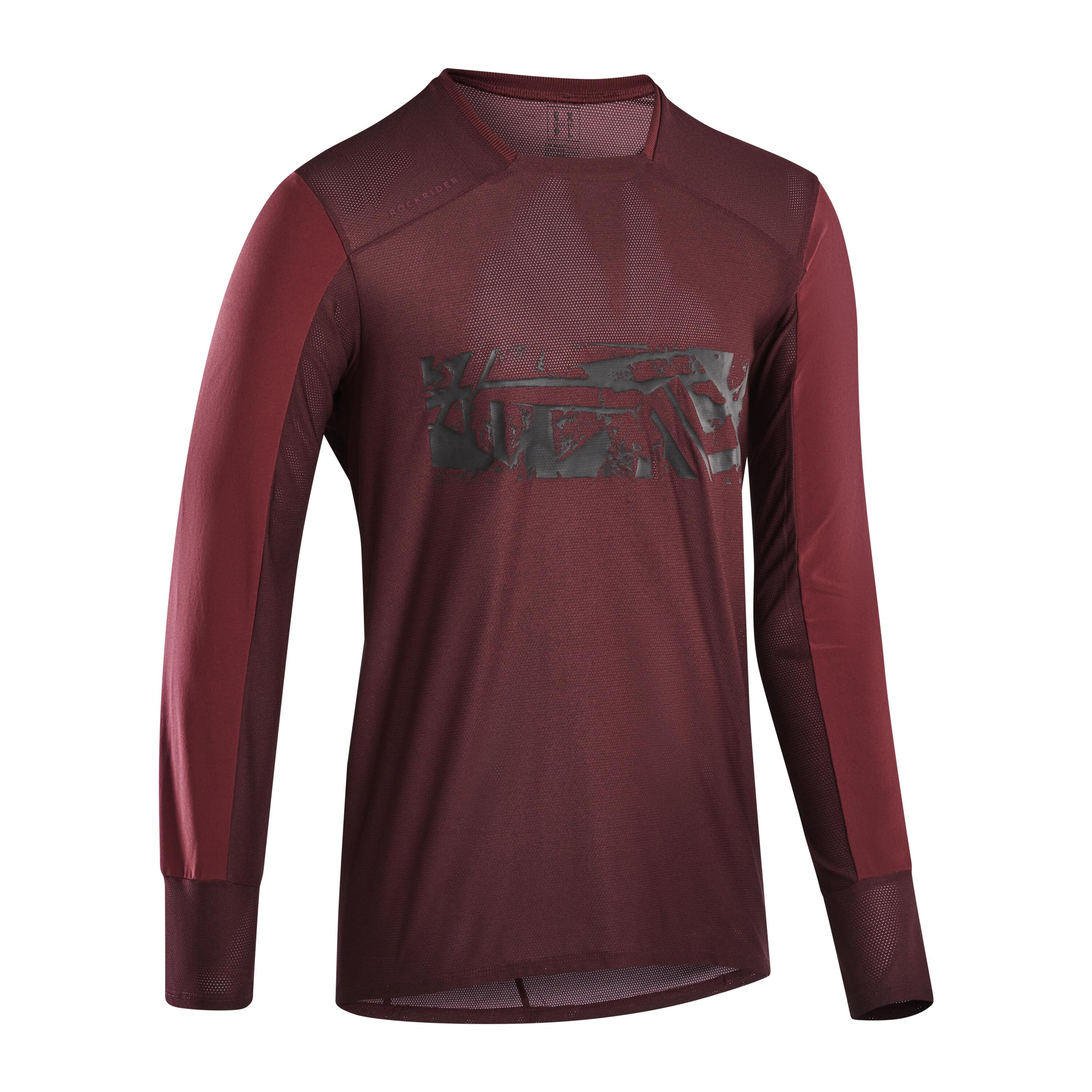 Long-Sleeved Mountain Biking Jersey EXPL 100 - Burgundy 6/10