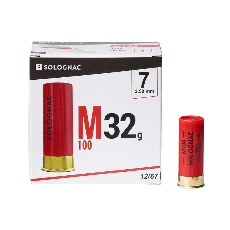 CARTOUCHE M100 32g CALIBRE 12/67 PLOMB N°7 X 25