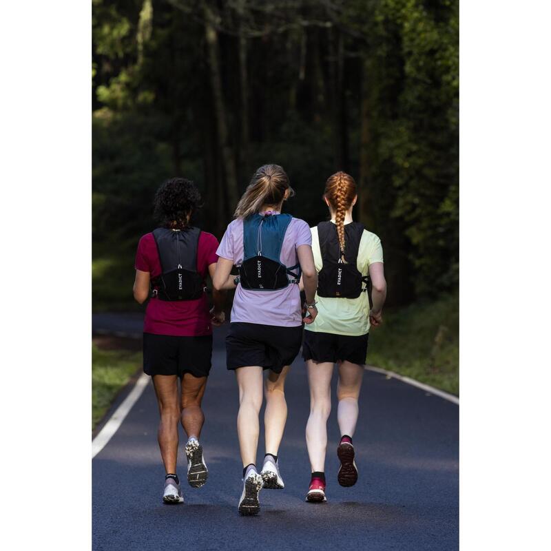 Laufshirt kurzarm Trailrunning Damen - himbeerfarben mit Grafikprint