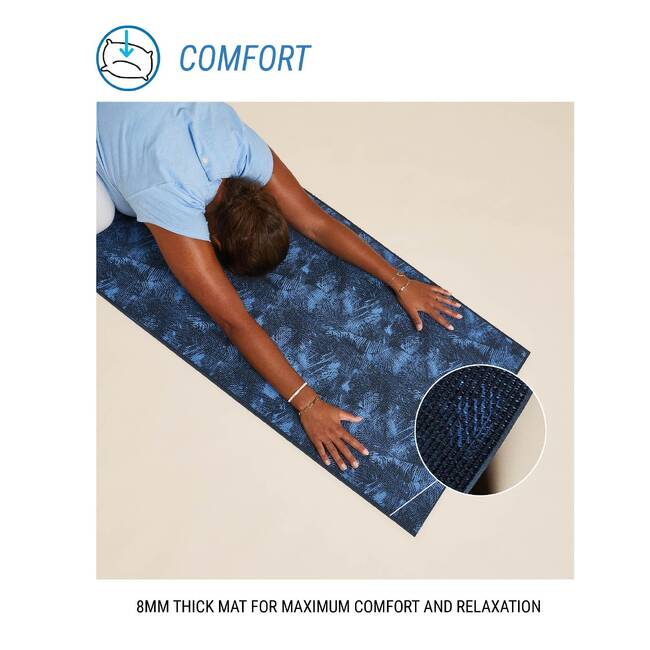 Yoga Mat, 8 mm thick, 173 x 61 cm, with Strap, Foam - Dark Blue