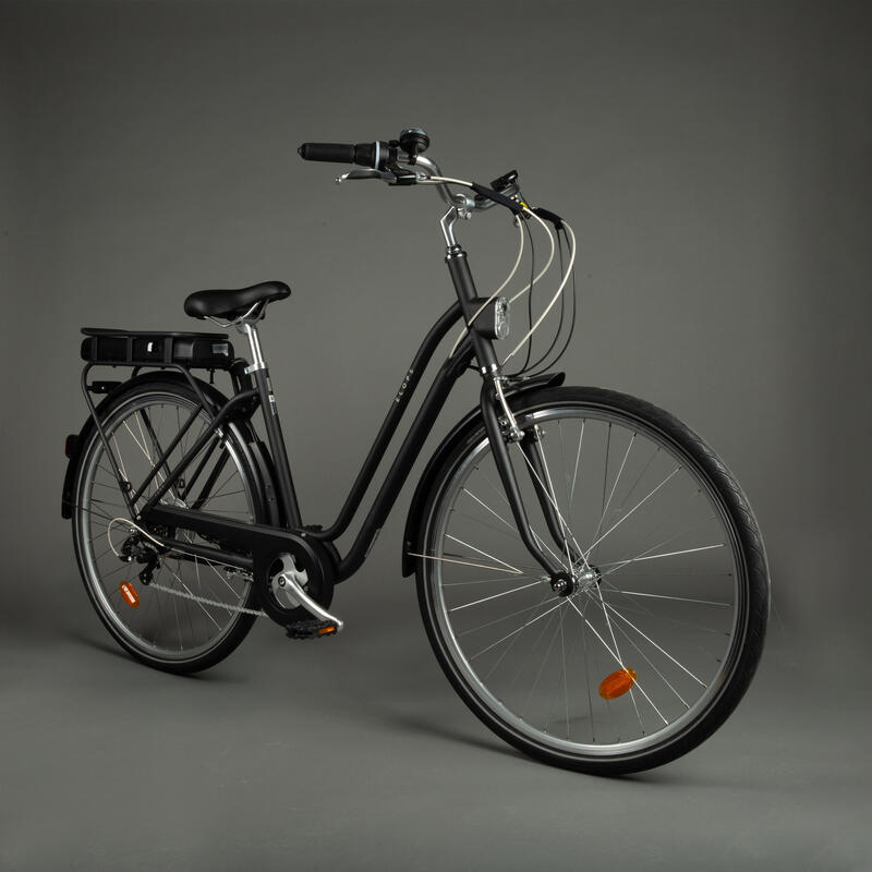 Fully-equipped, v-brake, low frame electric city bike, black