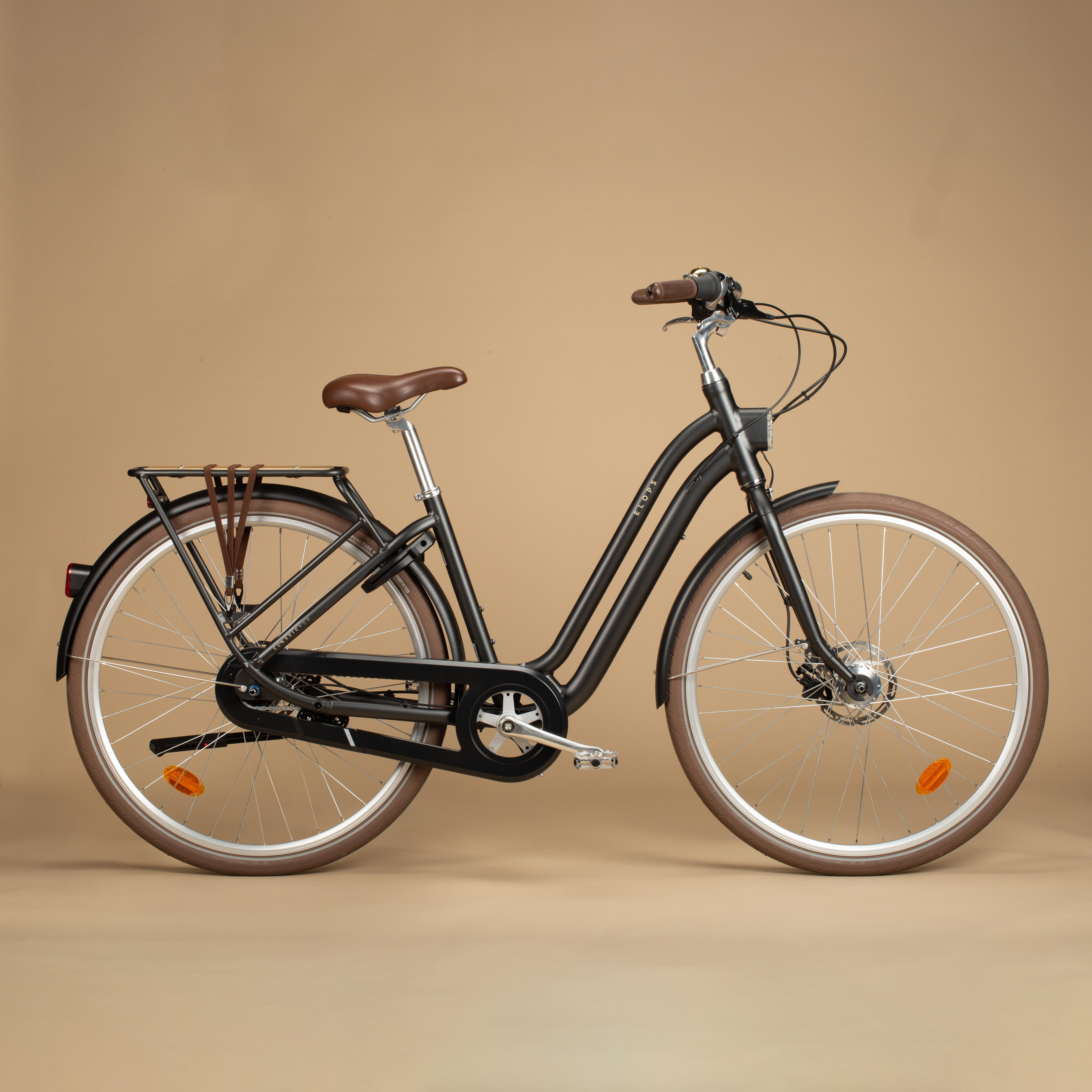 Bicicleta urbana cuadro bajo aluminio Elops 900 negro Decathlon