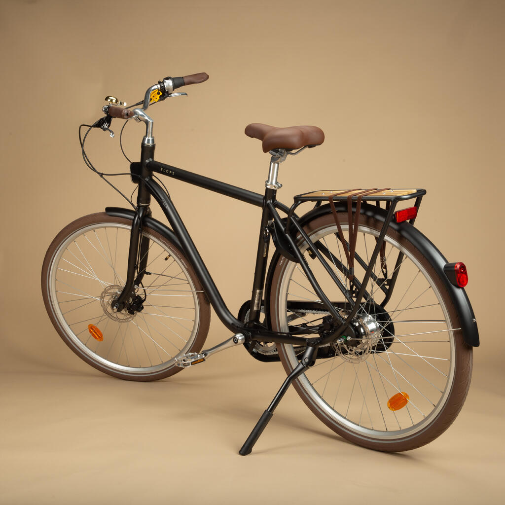 Mestský bicykel Elops 900 so zvýšeným rámom hliníkový čierny