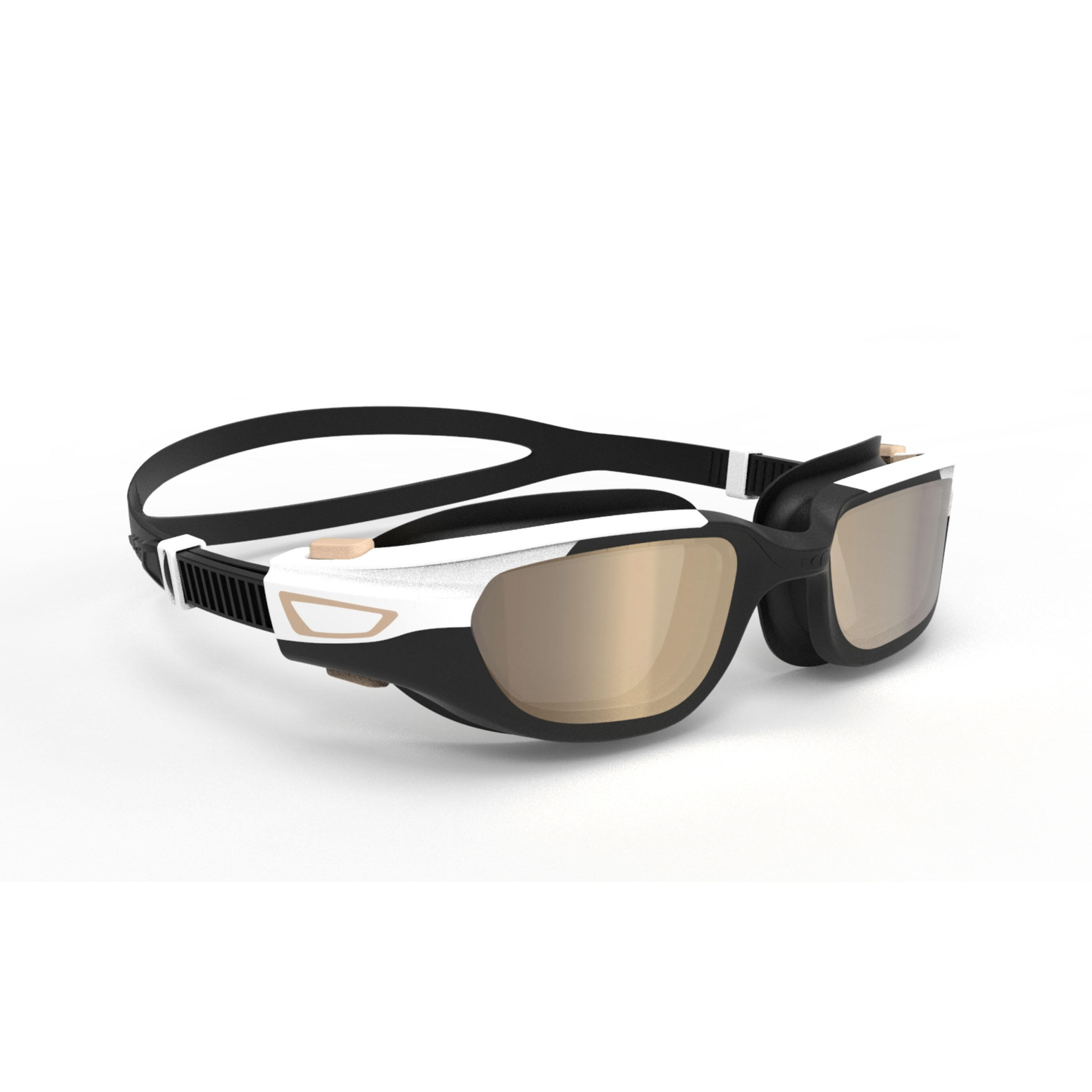 SPIRIT Swimming Goggles - Mirrored Lenses - Large Size - Black Beige White