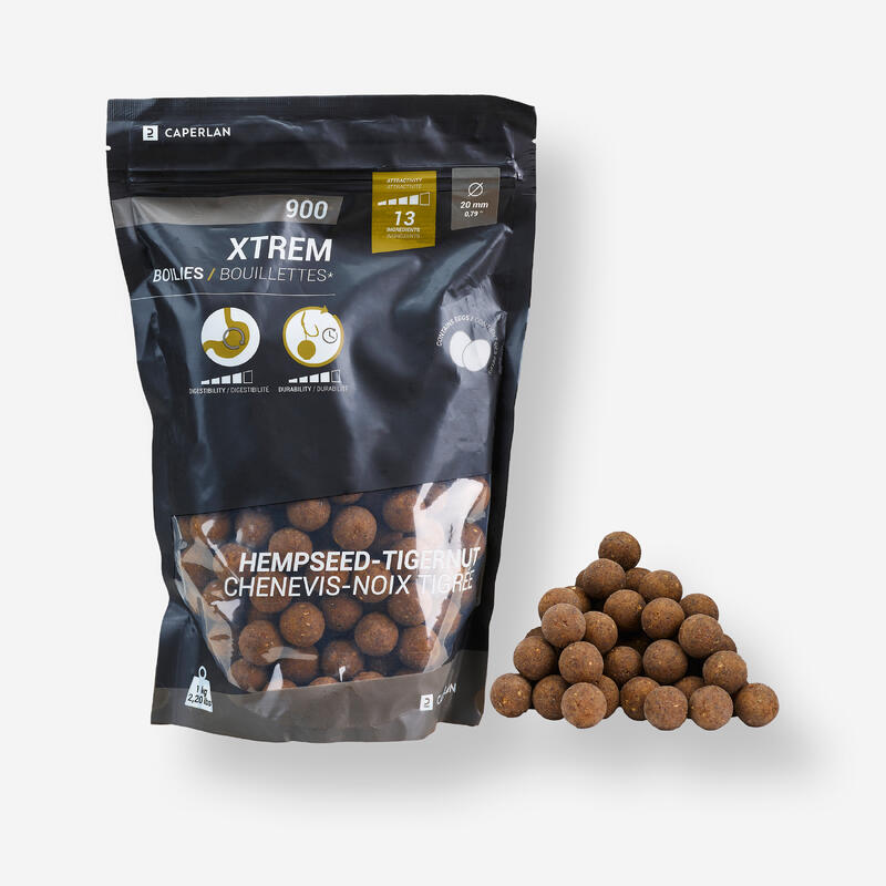 Boilies na kaprařinu Xtrem 900 20 mm 1 kg Konopné semínko / tygří ořech