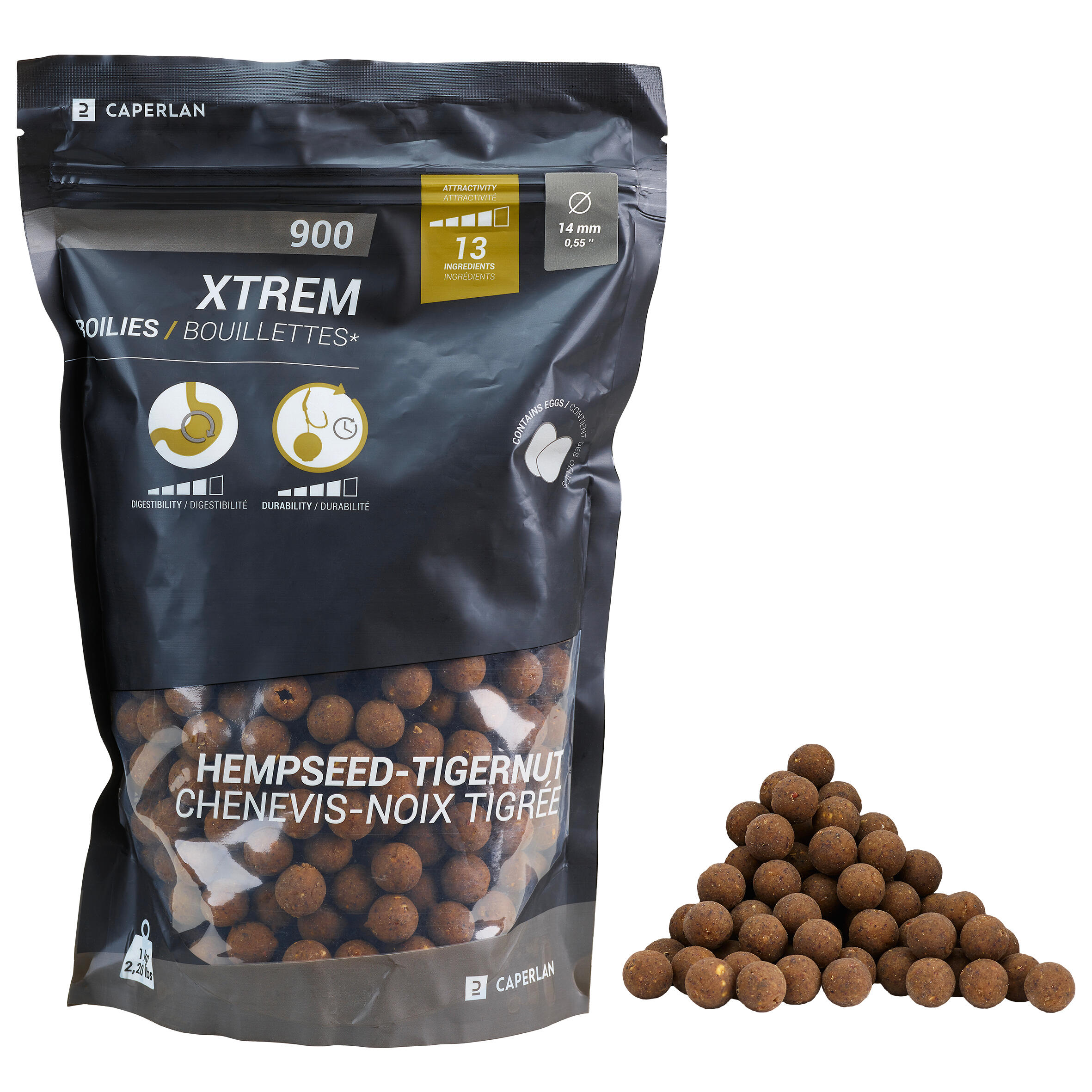 CAPERLAN Carp Fishing Boilies XTREM 900 14mm 1kg Hempseed - Tiger nuts