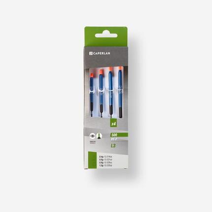 Zestaw 4 spławików na stawy Caperlan PF-F500 L3 0,4 g / 0,6 g / 0,8 g / 1 g