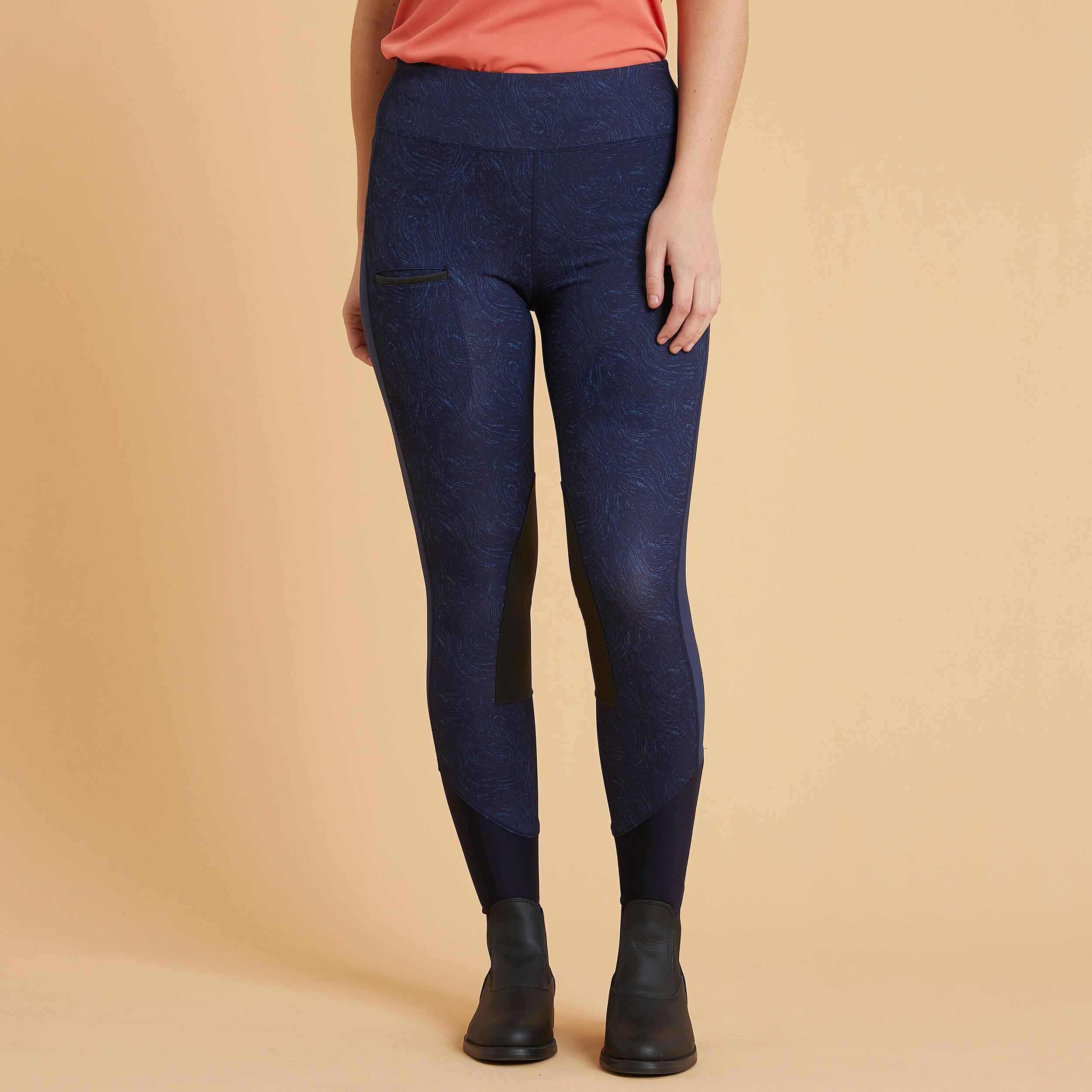 Women's lightweight riding leggings - 100 blue print