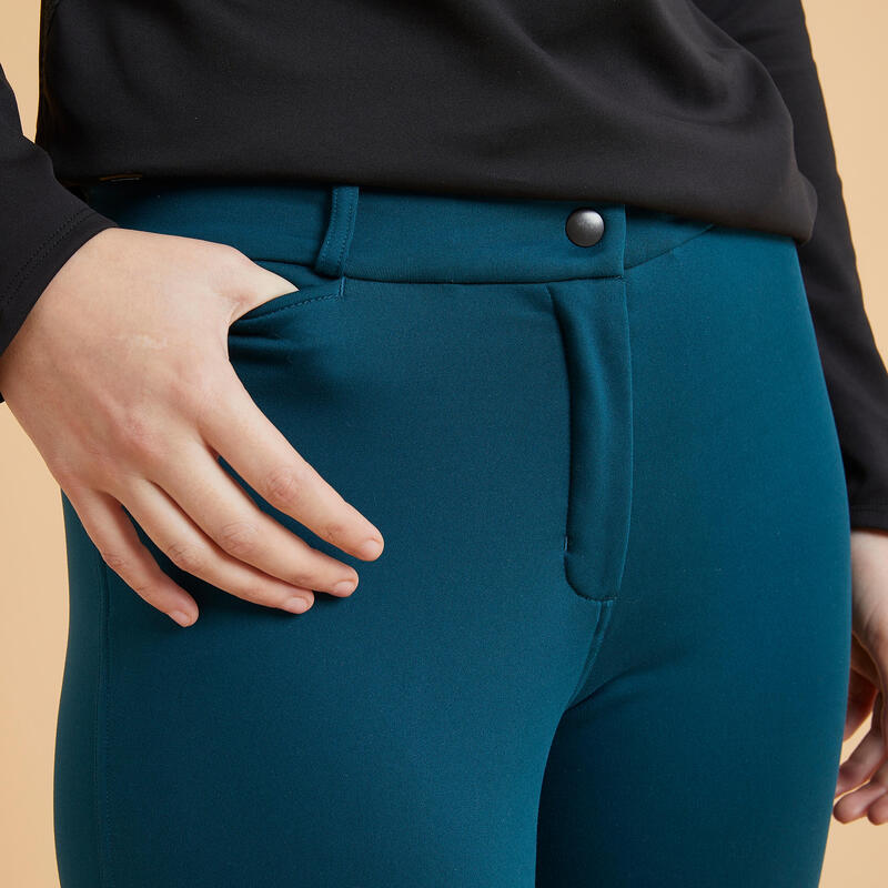 Pantalon équitation chaud Femme - 100 bleu pétrole