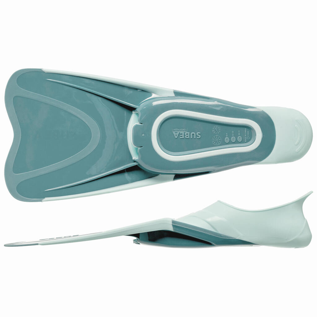 Kids' Snorkelling Fins SUBEA SNK 500 - Pastel Mint and Grey Blue