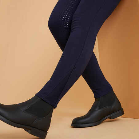 Women's Warm Full Grip Horse Riding Jodhpurs 500 - Navy