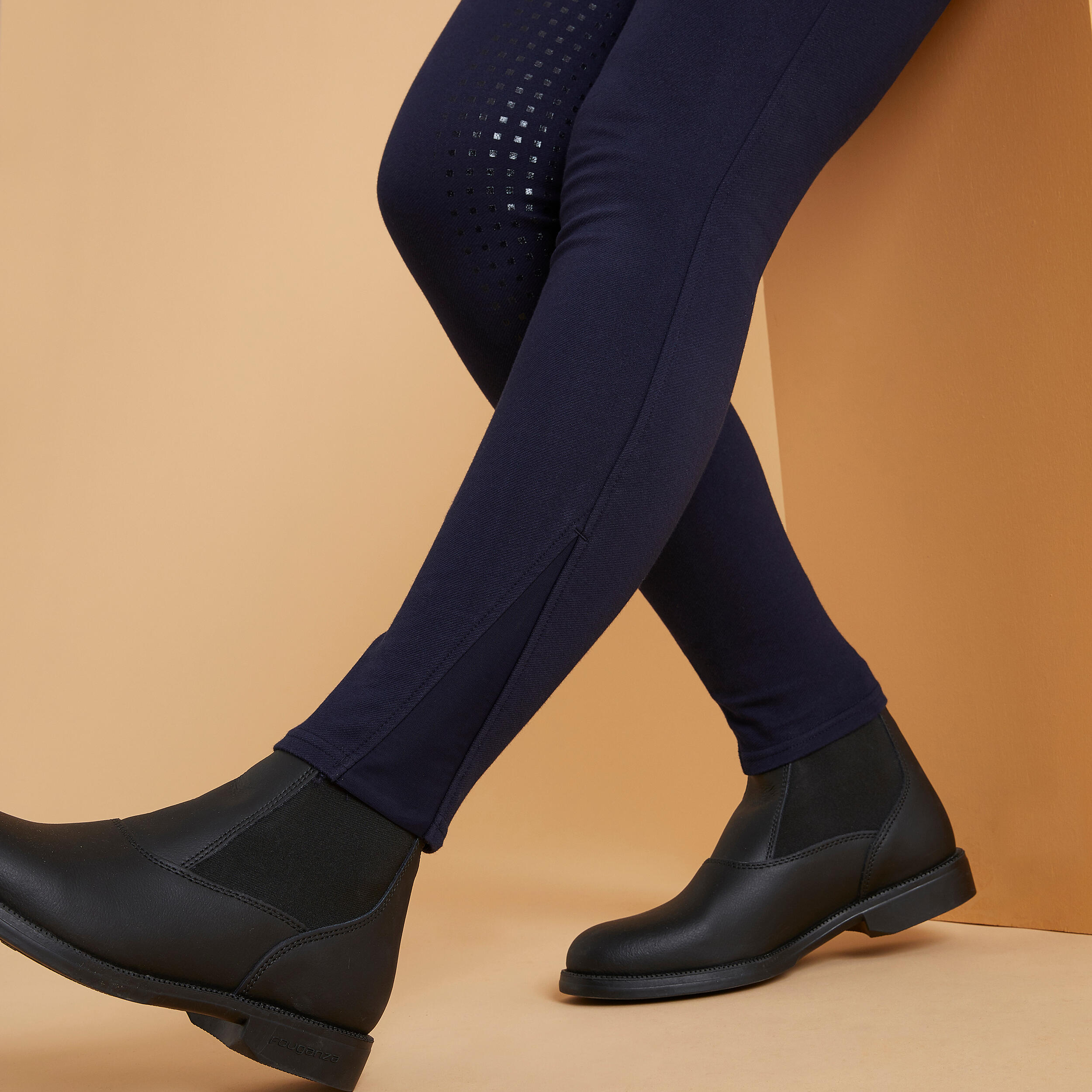 Women's Warm Full Grip Horse Riding Jodhpurs 500 - Navy 6/8