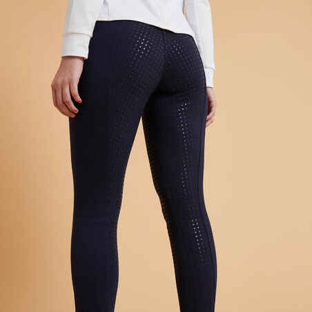 Women's Warm Full Grip Horse Riding Jodhpurs 500 - Navy