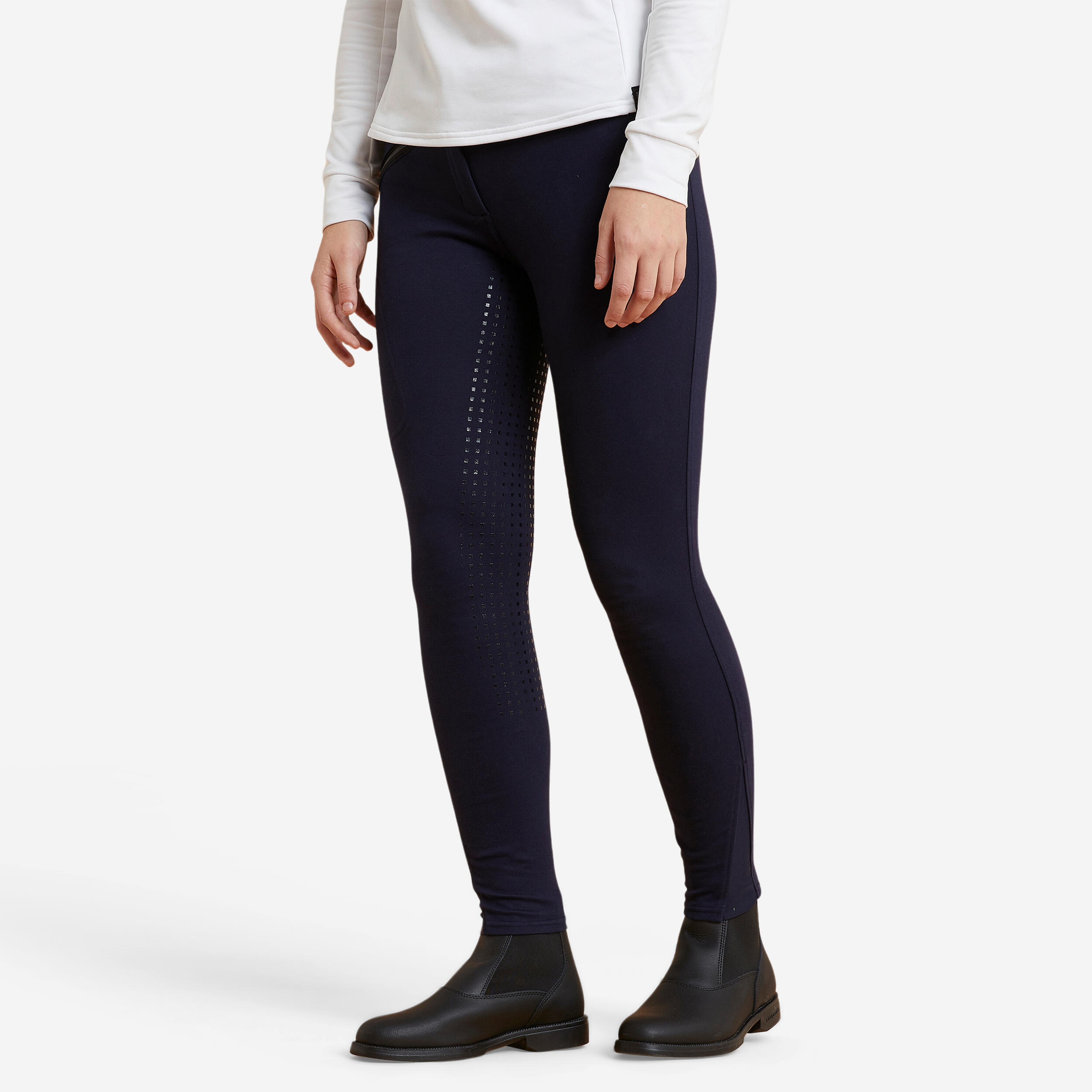 Women's Warm Full Grip Horse Riding Jodhpurs 500 - Navy 1/8