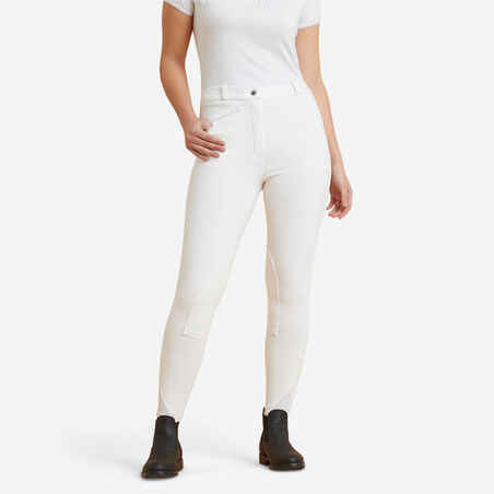 Breeches para equitación de competencia para Mujer - Fouganza 100 blanco