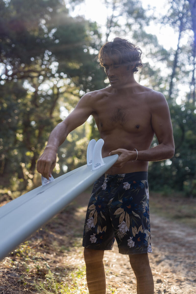 Klassieke boardshort voor surfen 500 Flowers kaki