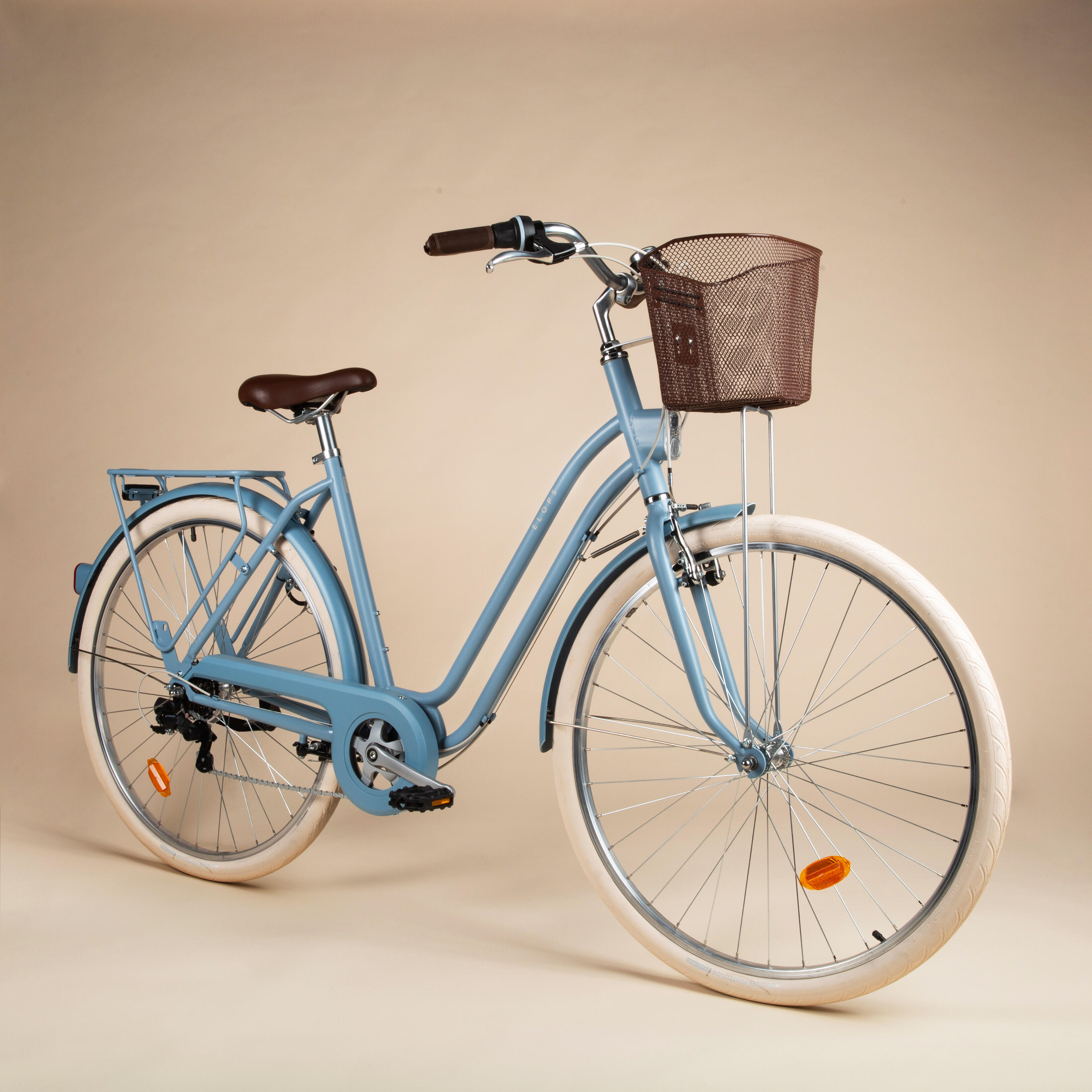 Fully equipped 6 speed low frame city bike light blue Decathlon