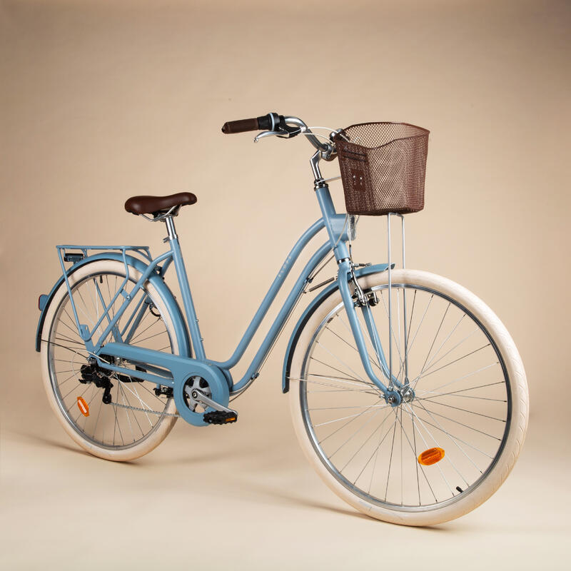Bicicleta urbana clásica Elops 520 cuadro bajo 28 pulgadas 6 V azul