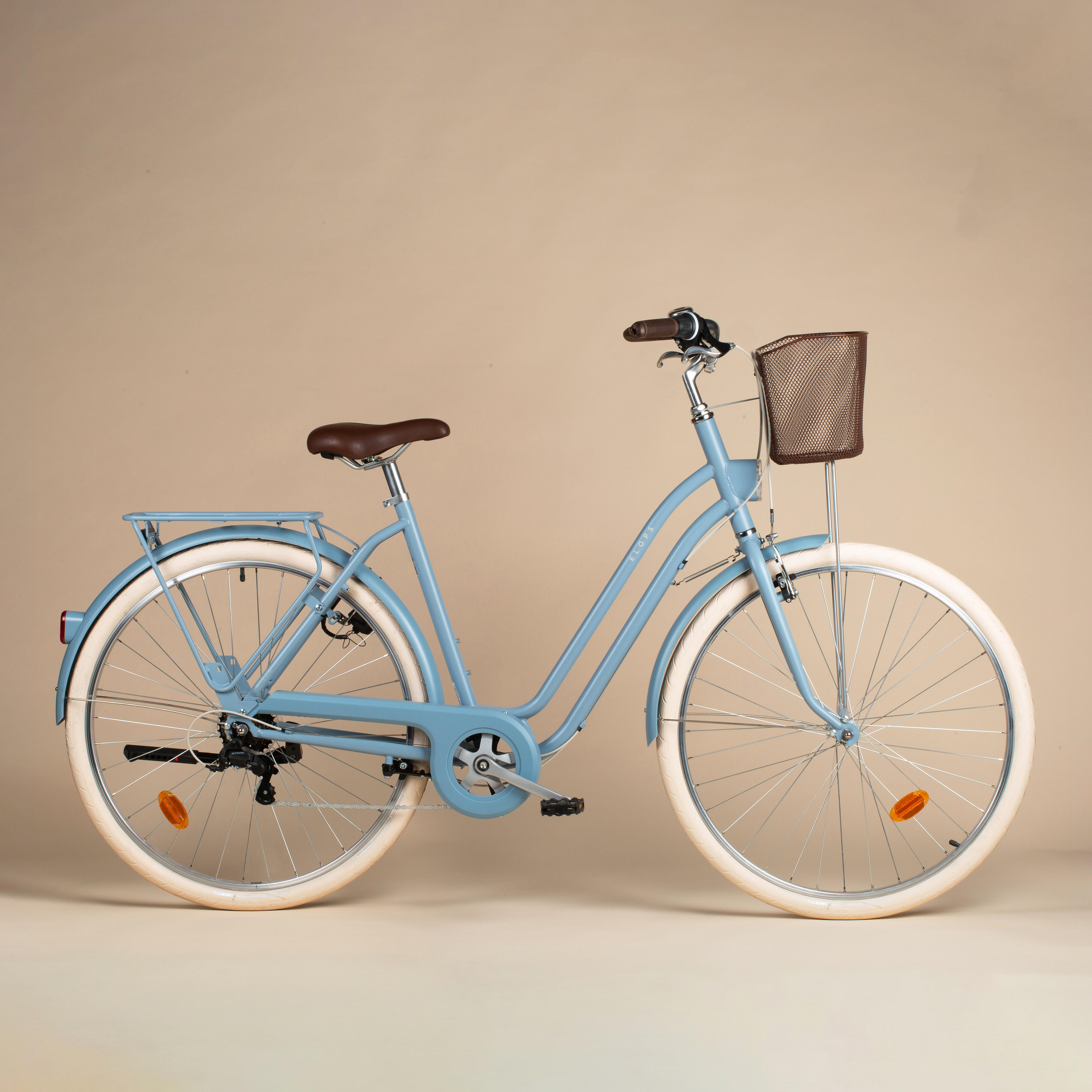 CITY BIKE ELOPS 520 LOW FRAME - LIGHT BLUE - Decathlon