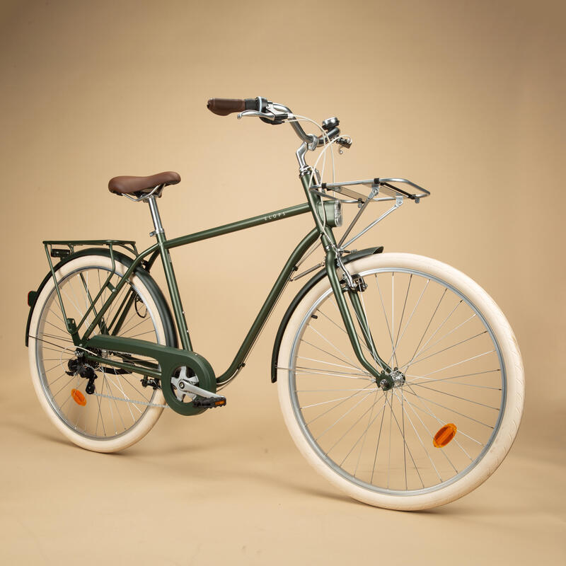 Bicicleta urbana clásica 28 pulgadas cuadro alto Elops 520 verde