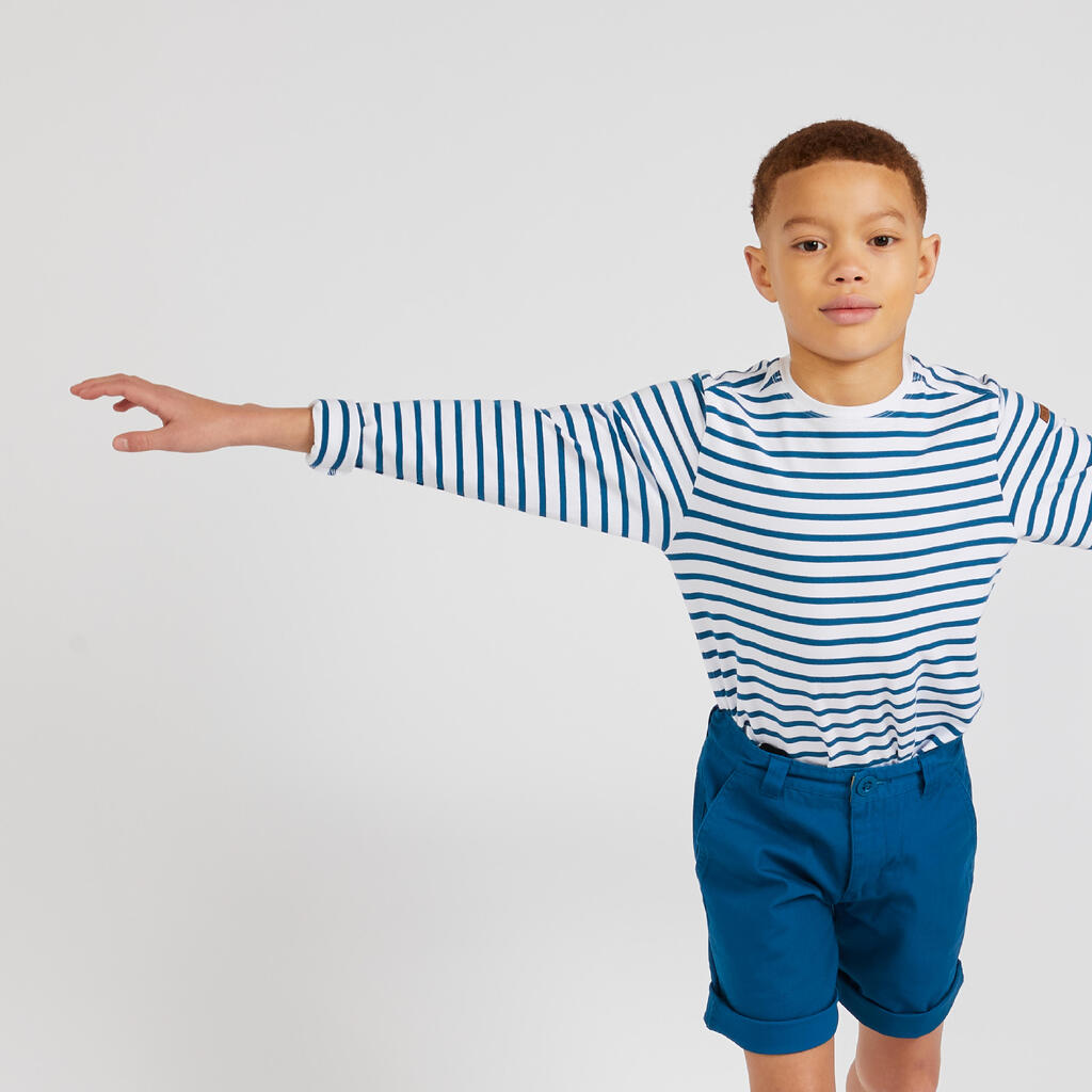 Boy’s Sailing Long-Sleeved T-Shirt - Sailor Sailing 100 - Striped Beige Blue Red