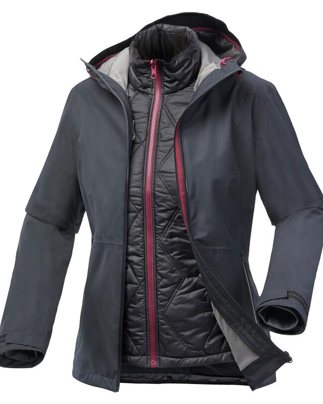 Women's Travel Trekking Waterproof 3-in-1 Jacket Travel 500 -8°C