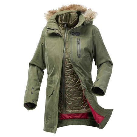 Women's waterproof 3in1 travel trekking jacket - Travel 700 -10° - Khaki