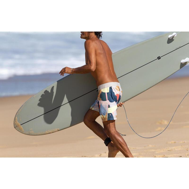 Boardshorts Surfen Herren kurz 500 Colorama beige/bunt