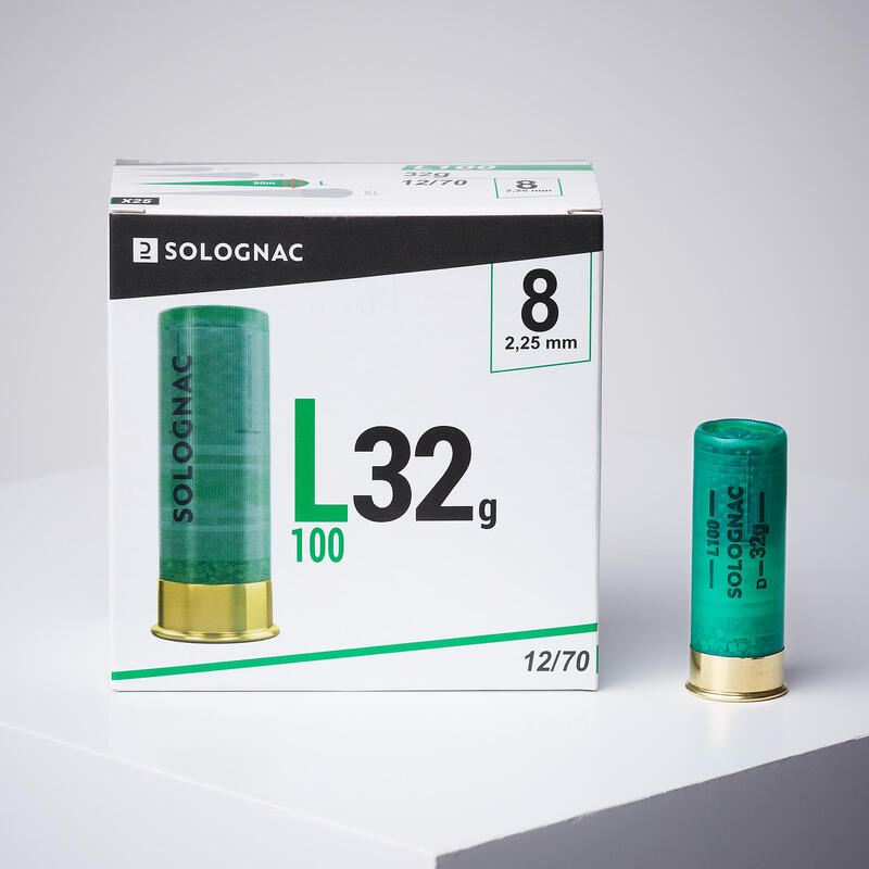 CARTUCHO caza solognac L100 32 g CALIBRE 12/70 PERDIGÓN N.° 8 X25