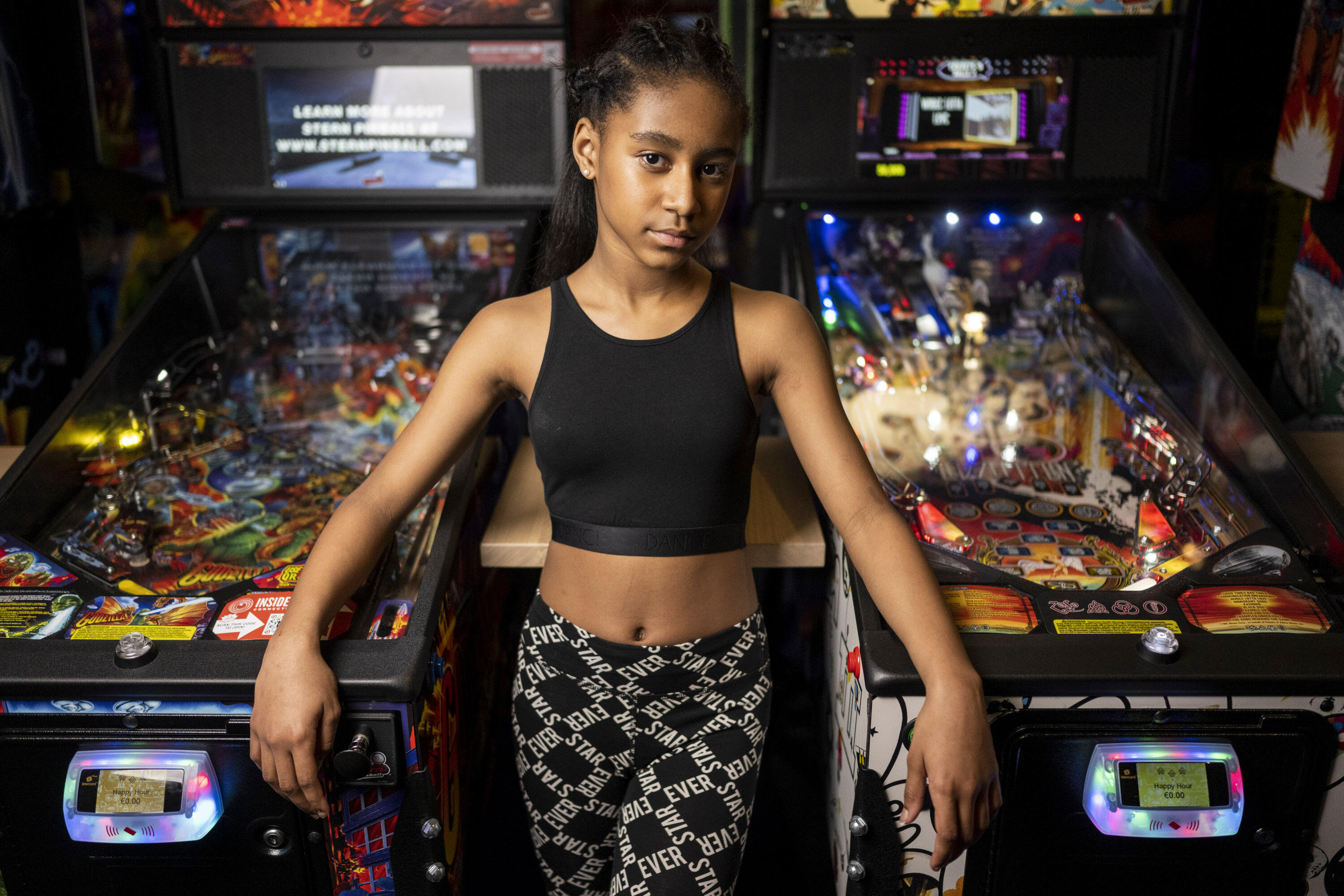 Girls' Modern Dance High-Waisted Leggings - Black Print 8/10