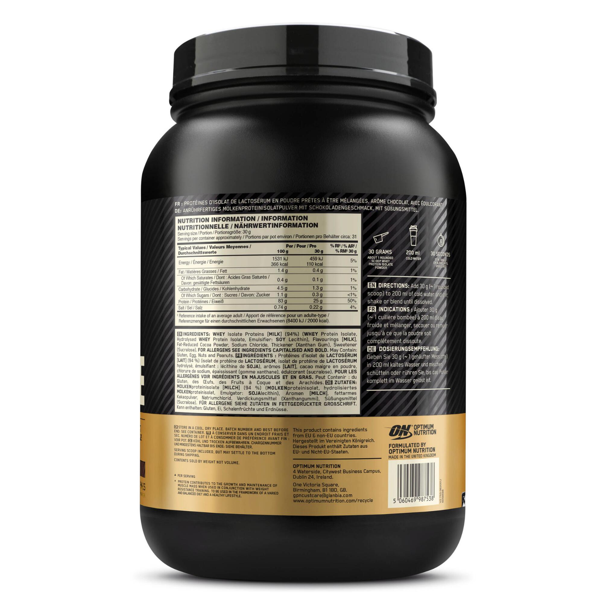 Proteine whey Gold Standard 100% isolate chocolat 930gr Optimum Nutrition 2/3