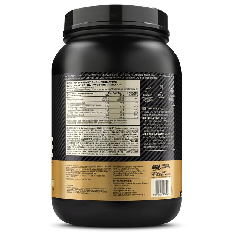 Proteína whey Gold Standard 100% Isolato Baunilha 930 g Optimum Nutrition