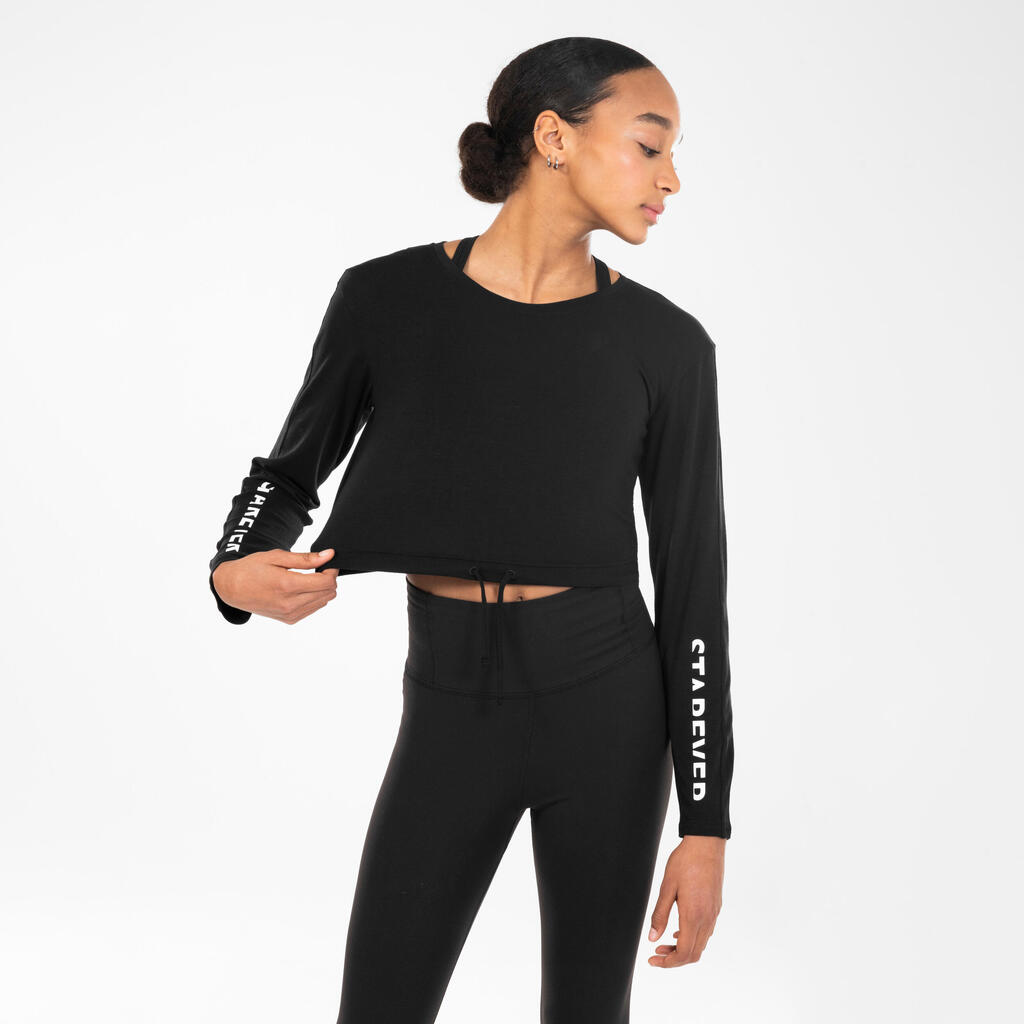 Women's Long-Sleeved Urban Dance T-Shirt - Black