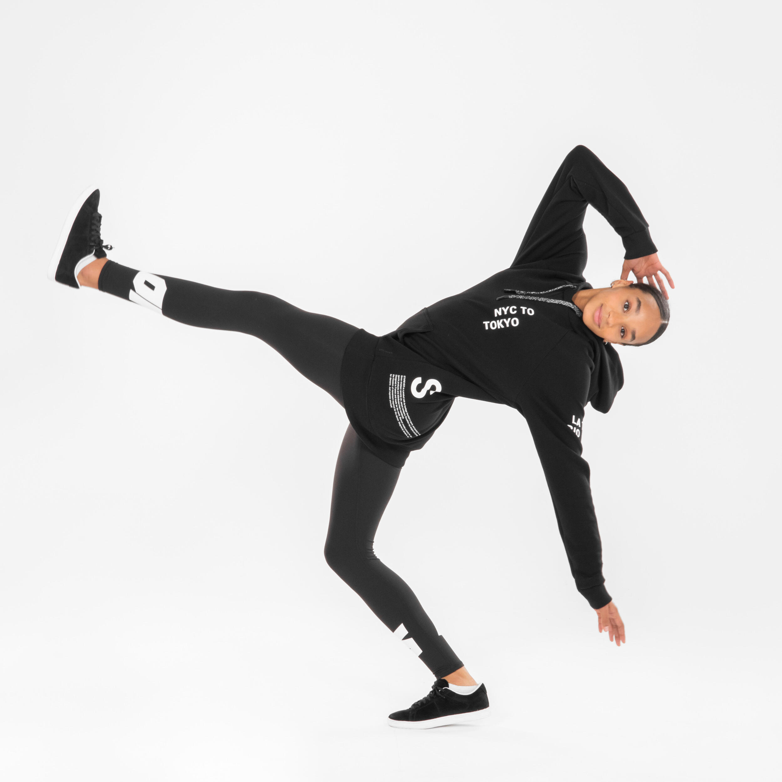 Tanz-Leggings Urban Dance Damen hoher Taillenbund - schwarz mit print 7/24