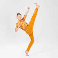 Tanzshirt Modern Dance Crop Top Mädchen ocker mit Print
