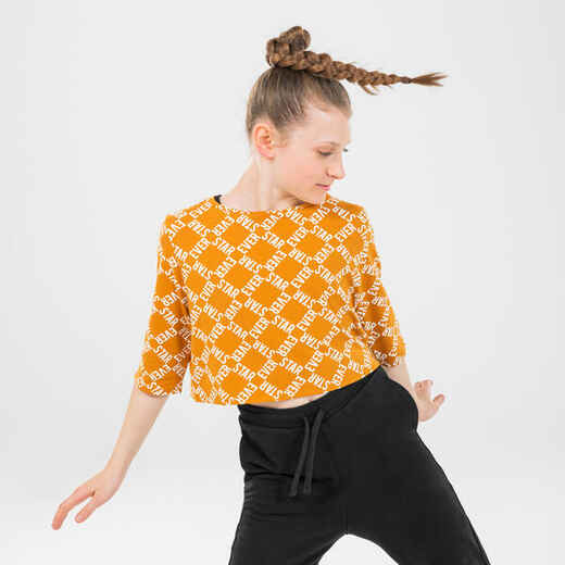 
      Girls' Modern Dance Cropped Printed T-Shirt - Ochre
  